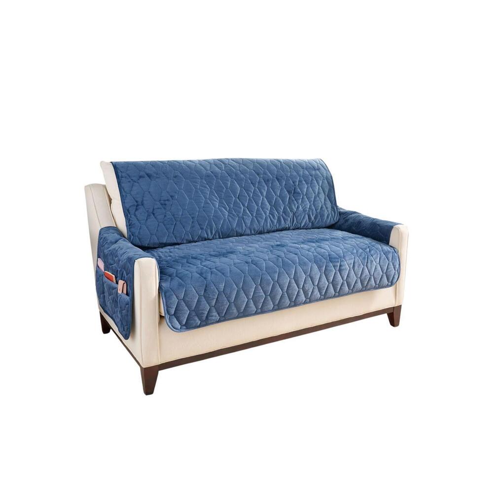 Home Reflections Micromink Pin-Sonic Loveseat Cover Dark Blue